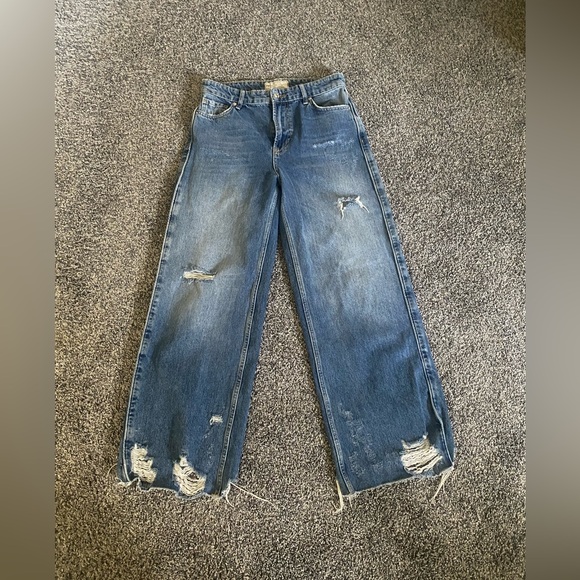 Free People Denim - Free People Wide Leg Distressed Denim Jeans